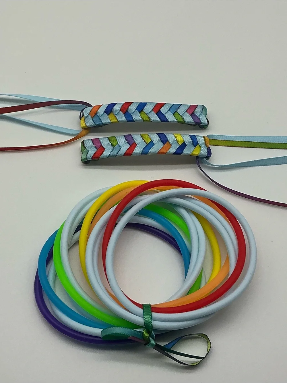 Pastel Blue and Rainbow 80s Barrettes & 12 Pastel Blue and Rainbow Jellys